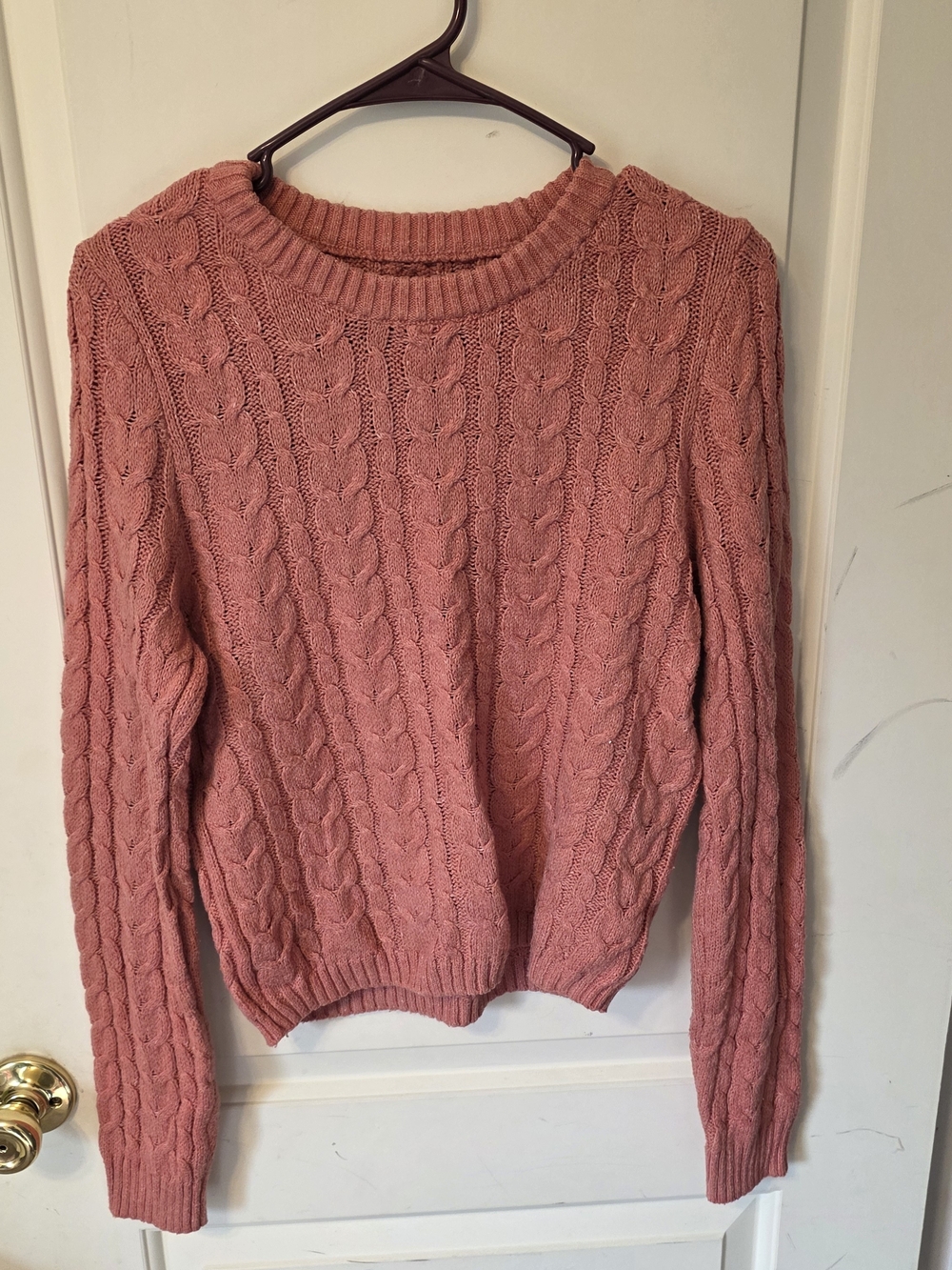 American Eagle Outfitters Crewneck Cable Knit Sweater - Rose